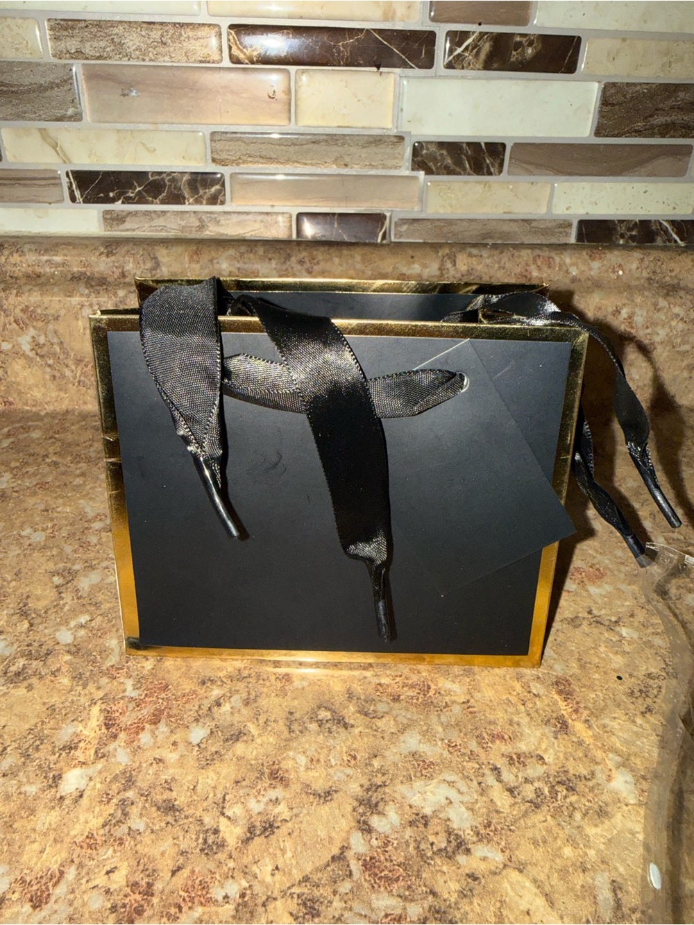 Black and Gold Gift Bag with Satin Ribbon
